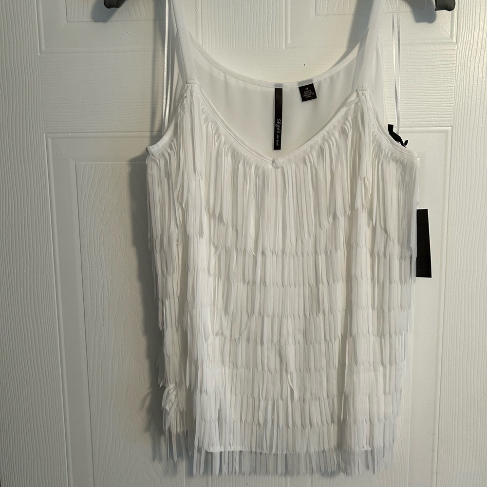 Cleaning out my closet. White multilayer tasseled camisole top.